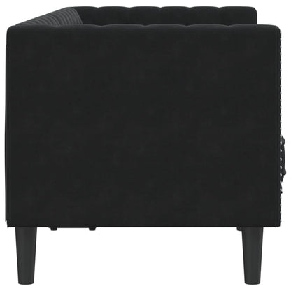 Sofá chesterfield com rolos 2 lugares veludo preto