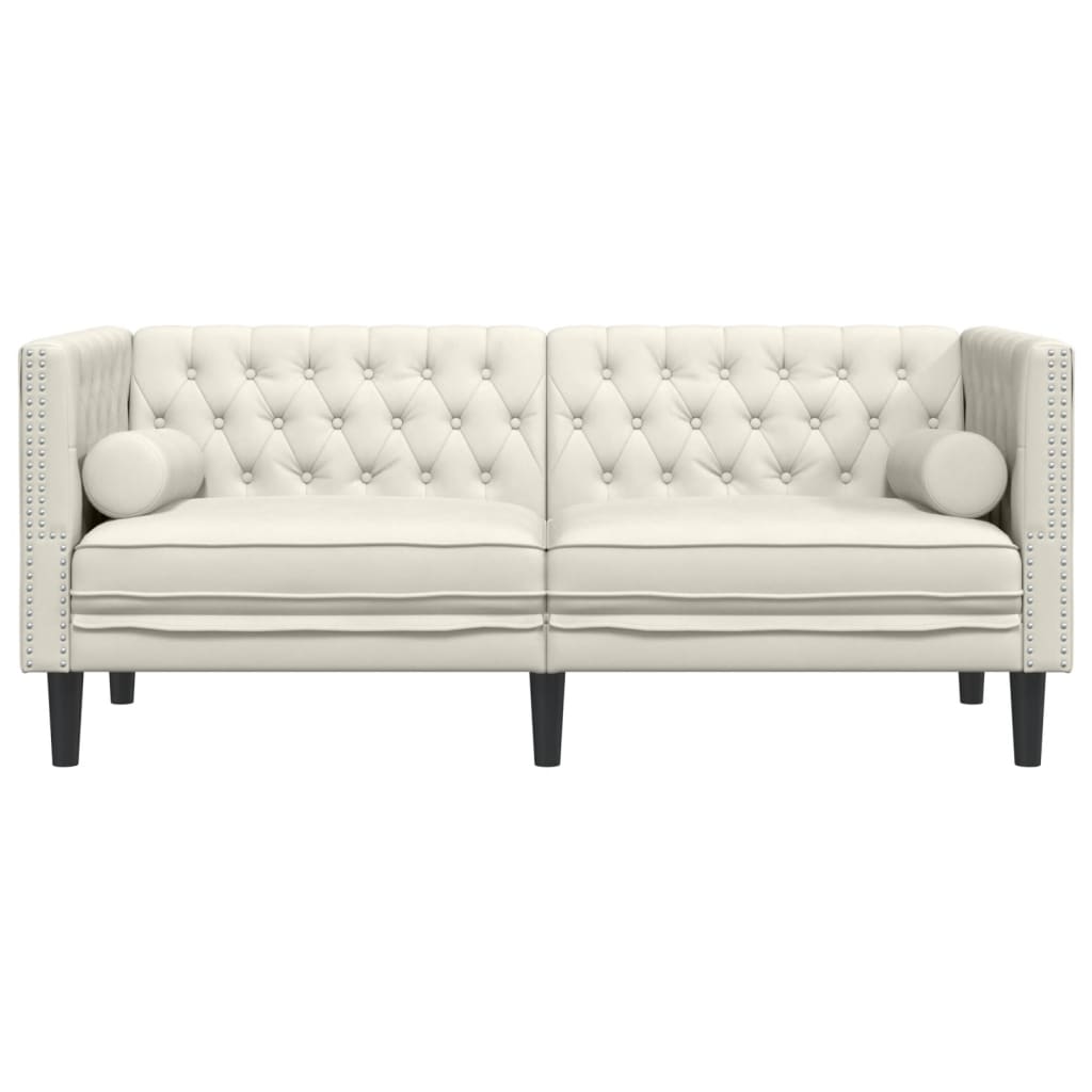 Sofá chesterfield com rolos 2 lugares veludo creme