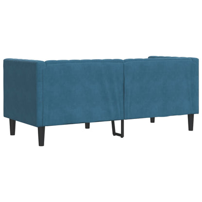 Sofá chesterfield com rolos 2 lugares veludo azul