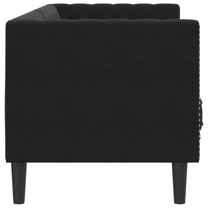 Sofá chesterfield com rolos 3 lugares veludo preto