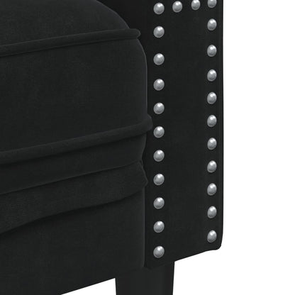 Sofá chesterfield com rolos 3 lugares veludo preto