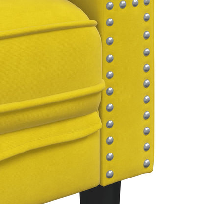 Sofá chesterfield com rolos 3 lugares veludo amarelo