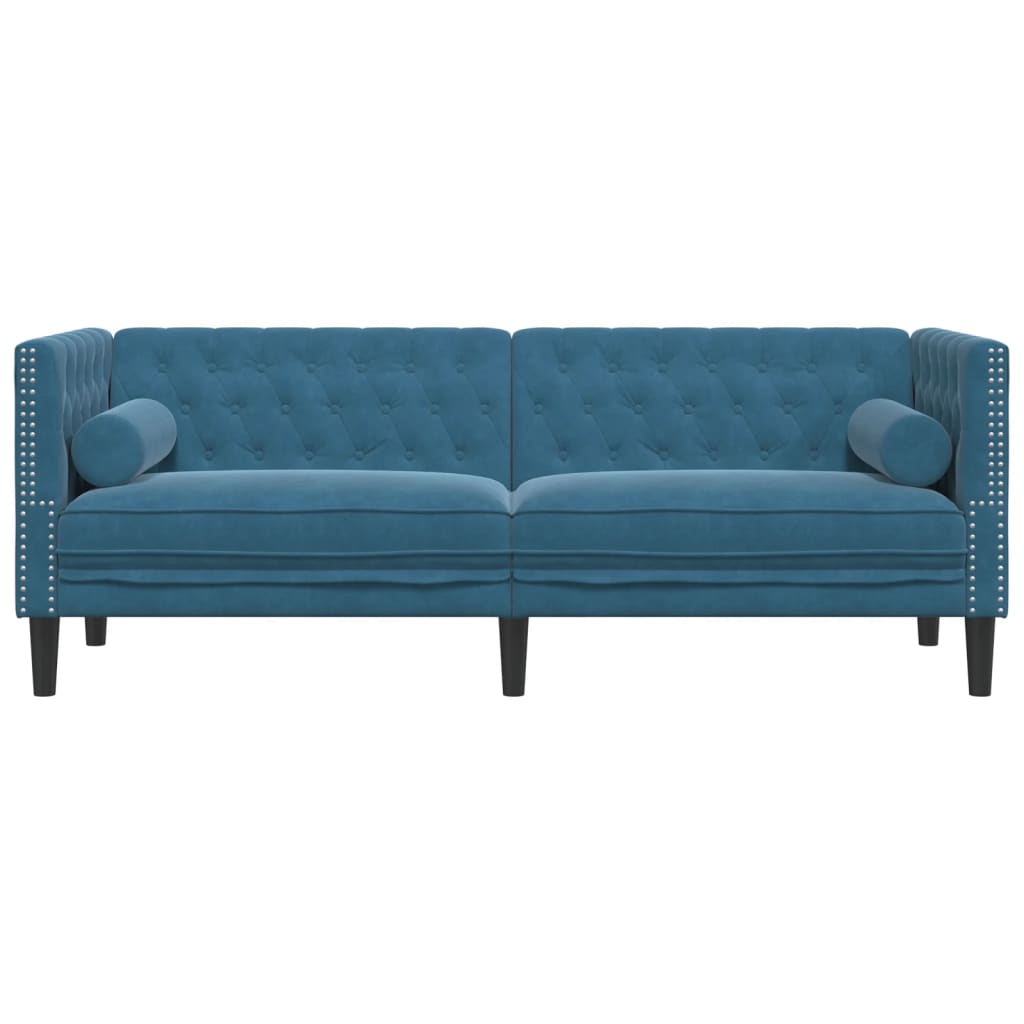 Sofá chesterfield com rolos 3 lugares veludo preto