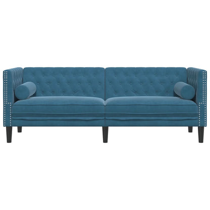 Sofá chesterfield com rolos 3 lugares veludo preto
