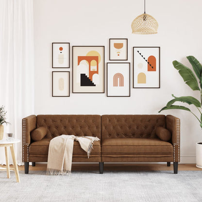 Sofá chesterfield com rolos 3 lugares camurça artif. castanho