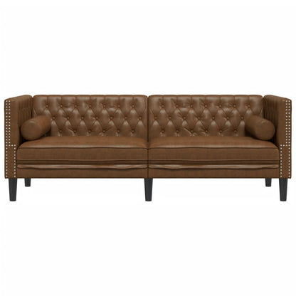 Sofá chesterfield com rolos 3 lugares camurça artif. castanho