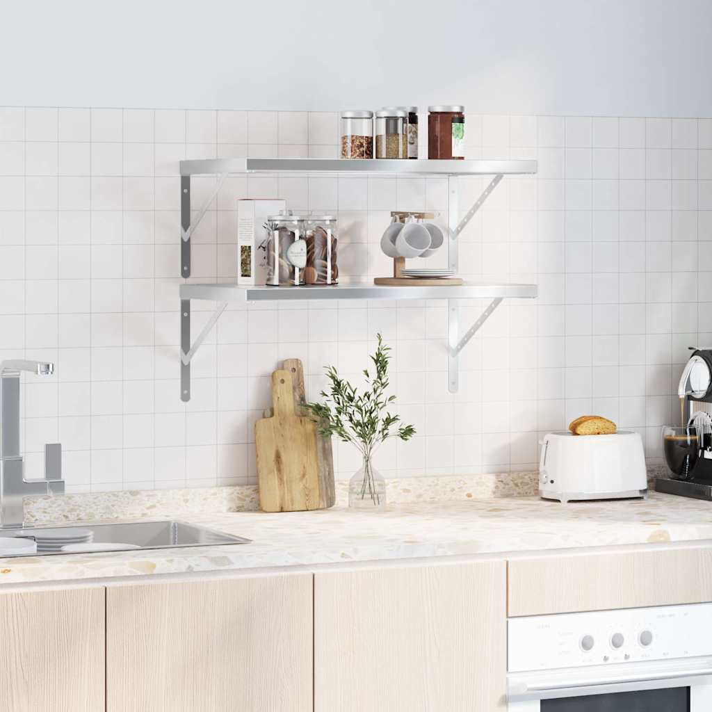 Prateleiras de parede 2 pcs 75x40 cm aço inoxidável prateado