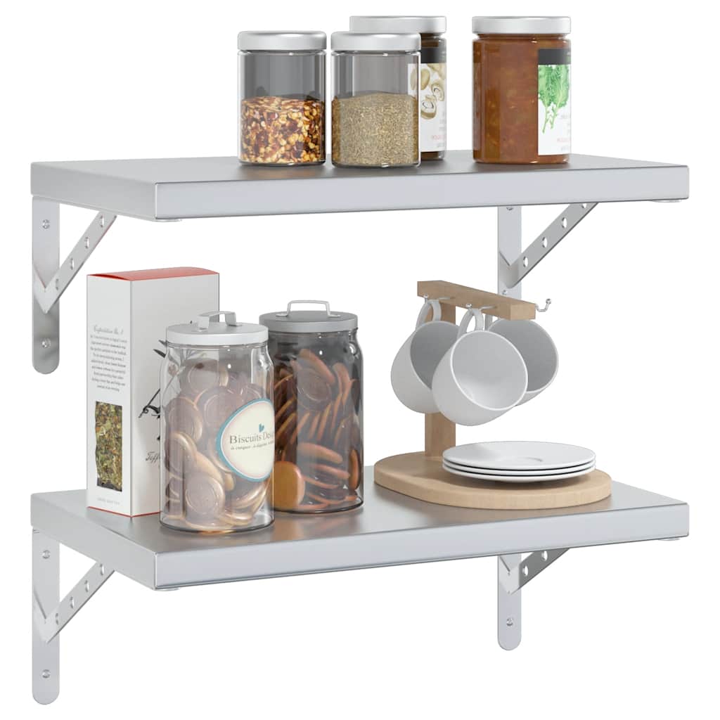 Prateleiras de parede 2 pcs 50x30 cm aço inoxidável prateado