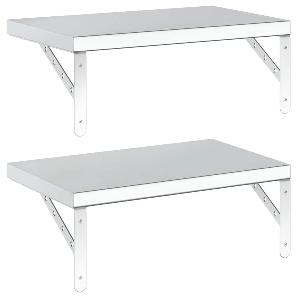 Prateleiras de parede 2 pcs 50x30 cm aço inoxidável prateado