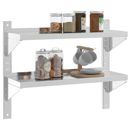 Estante parede 2 prateleiras 75x23,5x60 cm aço inoxidável prata