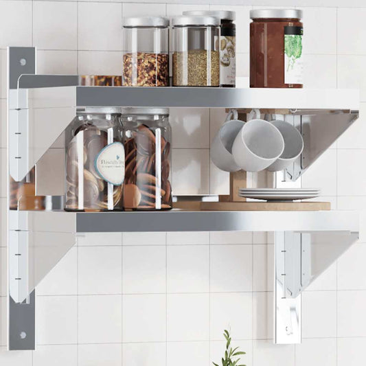 Estante parede 2 prateleiras 50x23,5x48 cm aço inoxidável prata