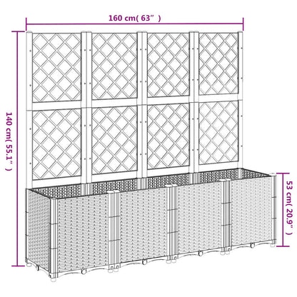 Vaso/floreira de jardim c/ treliça 160x40x140 cm PP cinzento azul