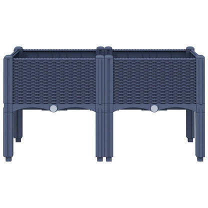Vaso/floreira de jardim c/ pernas 80x40x42 cm PP cinzento azul