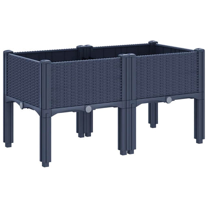 Vaso/floreira de jardim c/ pernas 80x40x42 cm PP cinzento azul