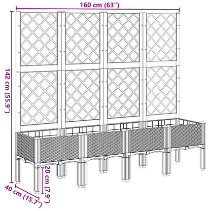 Vaso/floreira de jardim c/ treliça 160x40x142 cm PP branco
