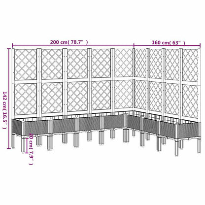 Vaso/floreira de jardim c/ treliça 200x160x142 cm PP cinzento azul