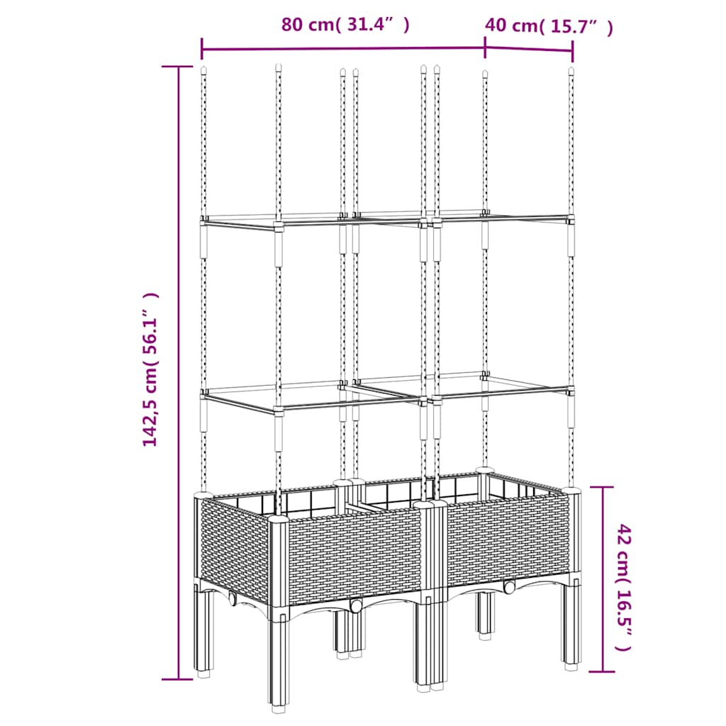 Vaso/floreira de jardim c/ treliça 80x40x142,5 cm PP cinzento azul