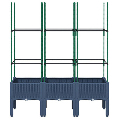 Vaso/floreira de jardim c/ treliça 120x40x142,5 cm PP cinzento azul