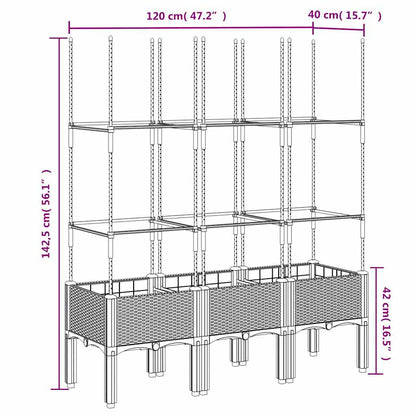 Vaso/floreira de jardim c/ treliça 120x40x142,5 cm PP cinzento azul
