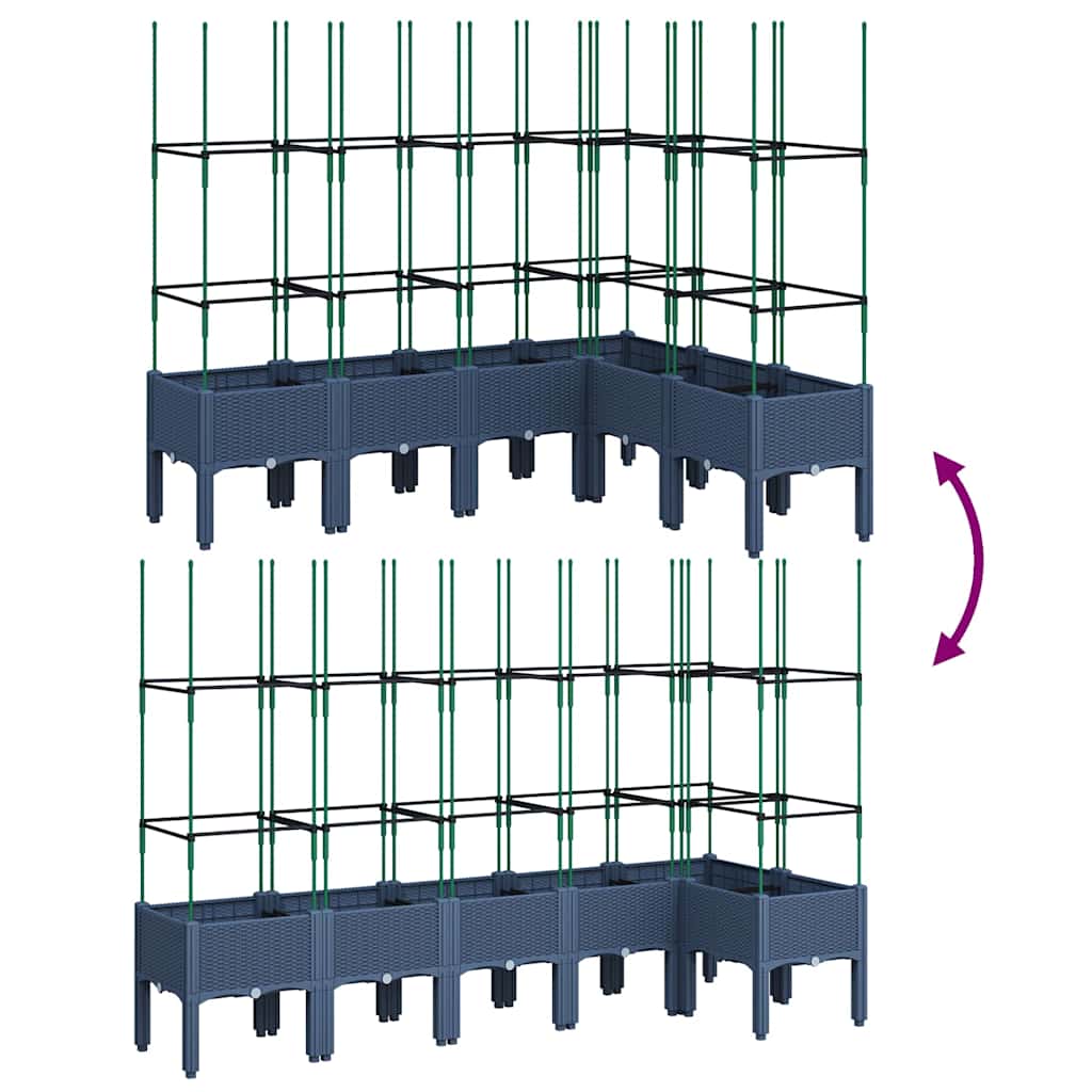Vaso/floreira de jardim c/ treliça 160x120x142,5 cm PP cinzento azul