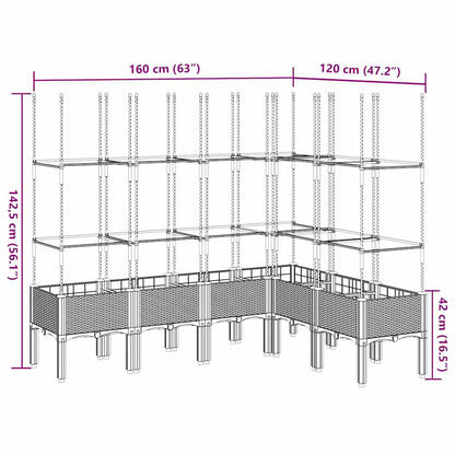 Vaso/floreira jardim c/ treliça 160x120x142,5 cm PP cinza-claro