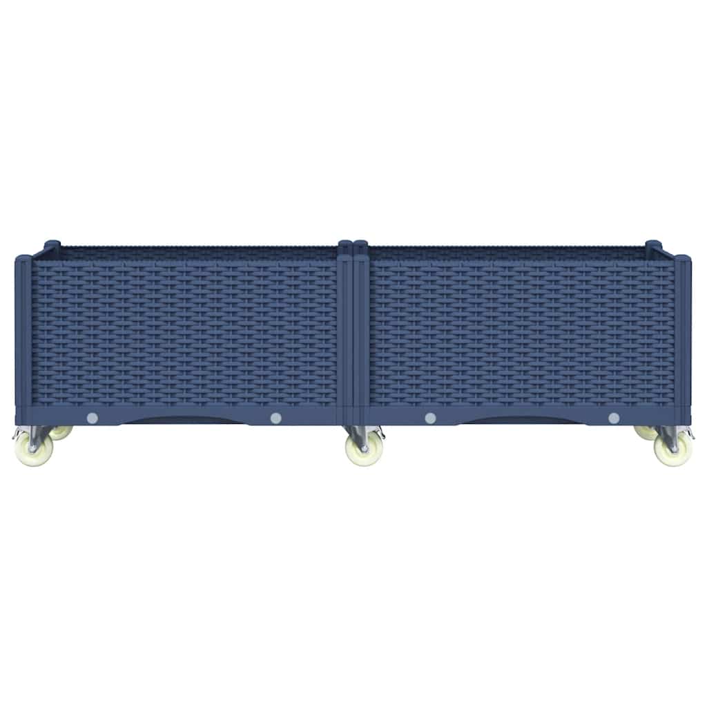 Vaso/floreira de jardim com rodas 160x50x54 cm PP cinzento azul