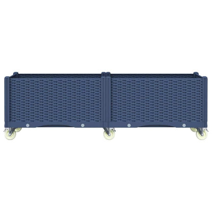 Vaso/floreira de jardim com rodas 160x50x54 cm PP cinzento azul