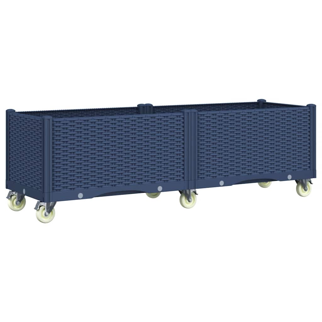 Vaso/floreira de jardim com rodas 160x50x54 cm PP cinzento azul