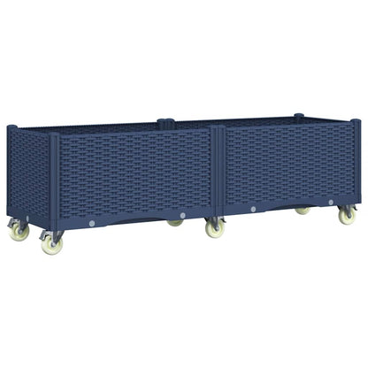 Vaso/floreira de jardim com rodas 160x50x54 cm PP cinzento azul