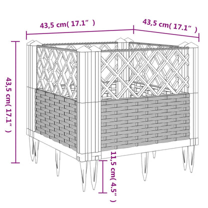 Vaso/floreira de jardim c/ estacas 43,5x43,5x43,5cm PP castanho
