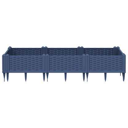 Vaso/floreira de jardim c/ estacas 125x40x28,5 cm PP cinzento azul