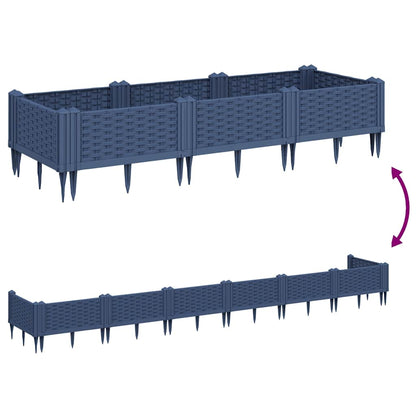 Vaso/floreira de jardim c/ estacas 125x40x28,5 cm PP cinzento azul
