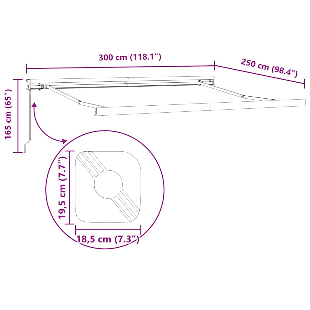 Toldo retrátil manual 300x250 cm castanho