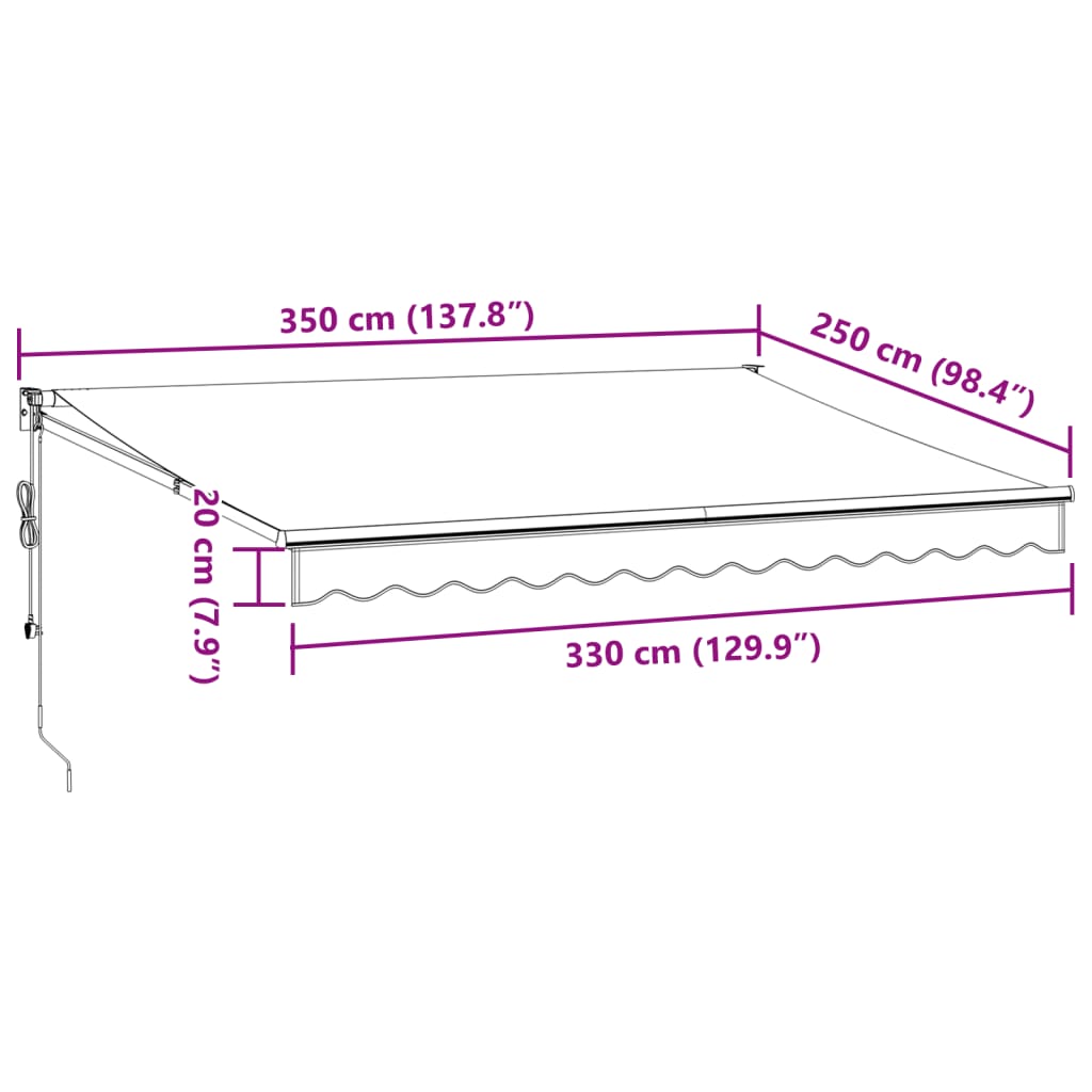 Toldo retrátil 3,5x2,5 m tecido e alumínio antracite e branco