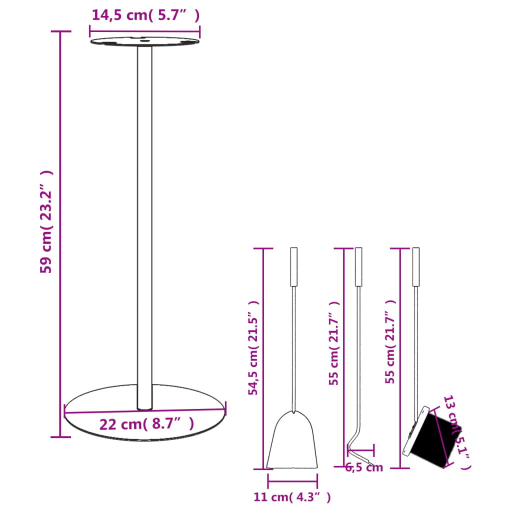 Conjunto de ferramentas para lareira de 4 peças 22x59 cm Aço