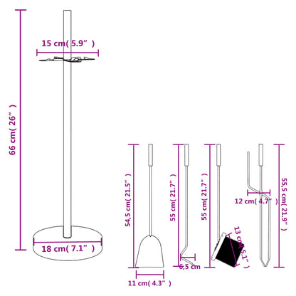 Conjunto de ferramentas para lareira de 5 peças 18x66 cm aço