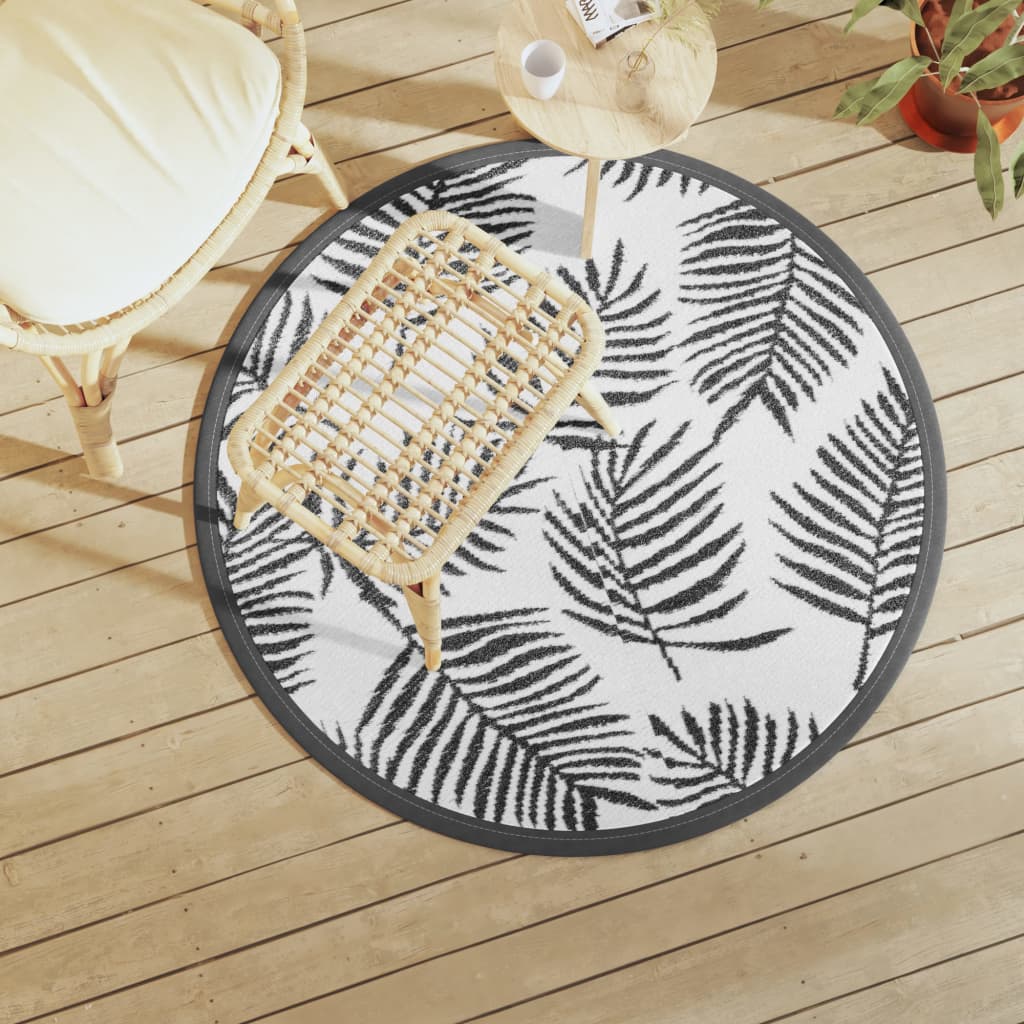 Tapete de exterior Ø120 cm ARAKIL PP branco e preto