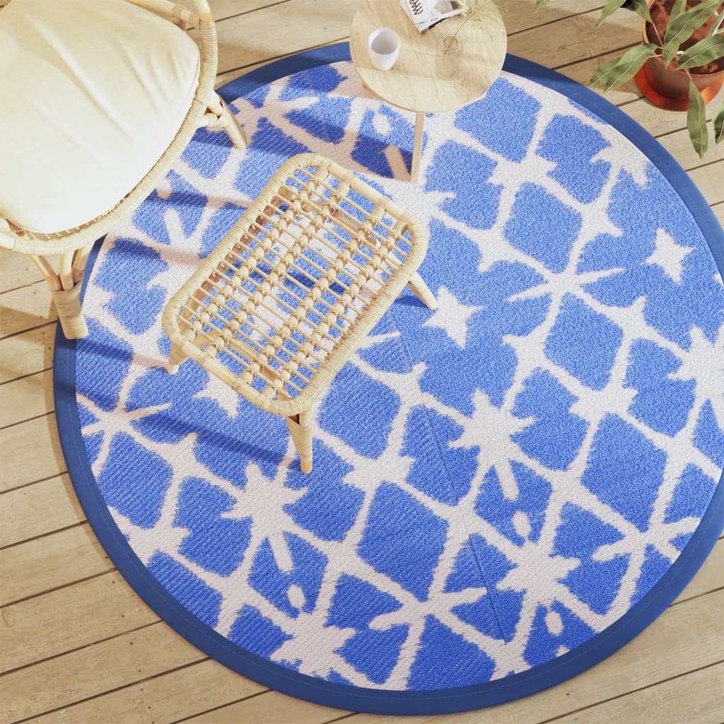Tapete de exterior Ø160 cm ARAKIL PP azul e branco