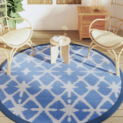 Tapete de exterior Ø200 cm ARAKIL PP azul e branco