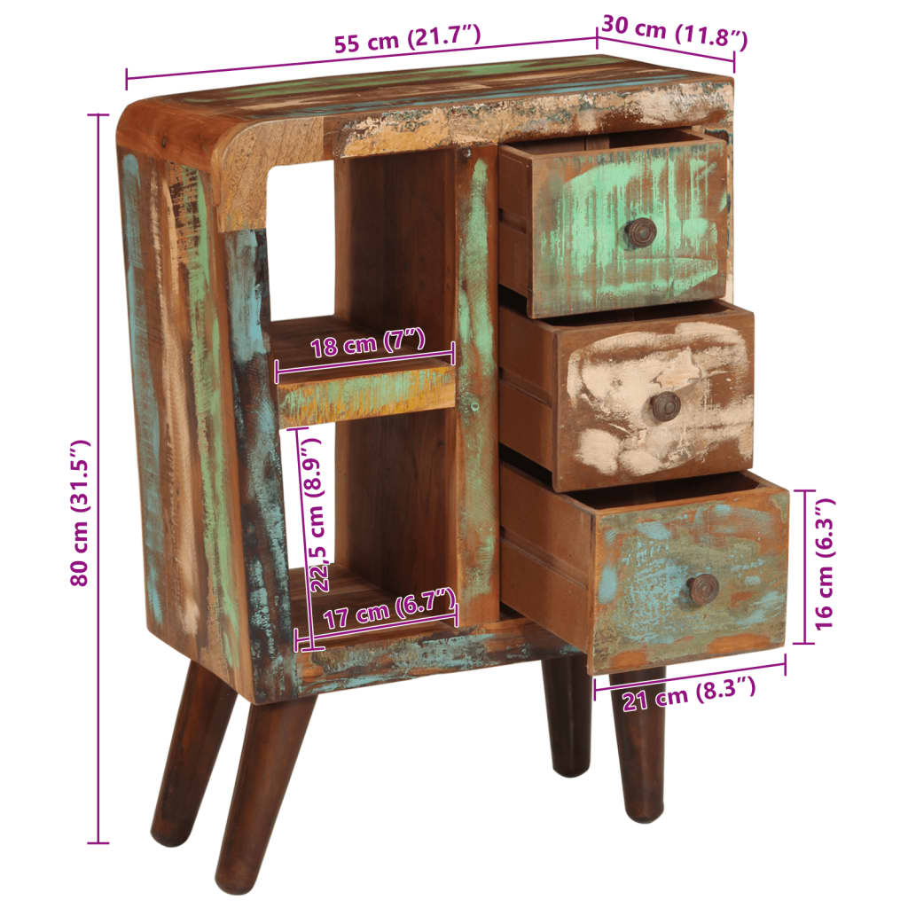 Aparador 55x30x80 cm madeira recuperada maciça