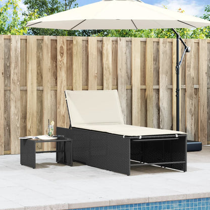 Espreguiçadeiras modulares com mesa 2 pcs vime PE preto