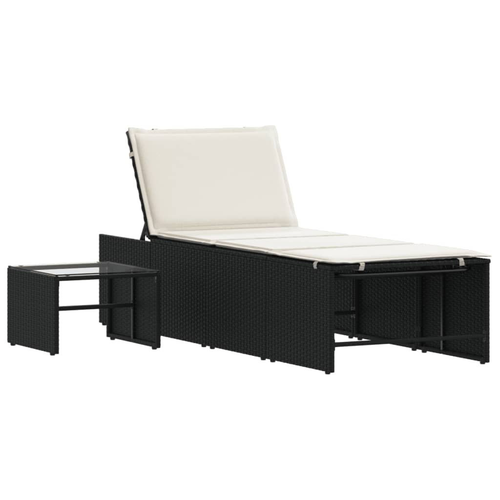Espreguiçadeiras modulares com mesa 2 pcs vime PE preto