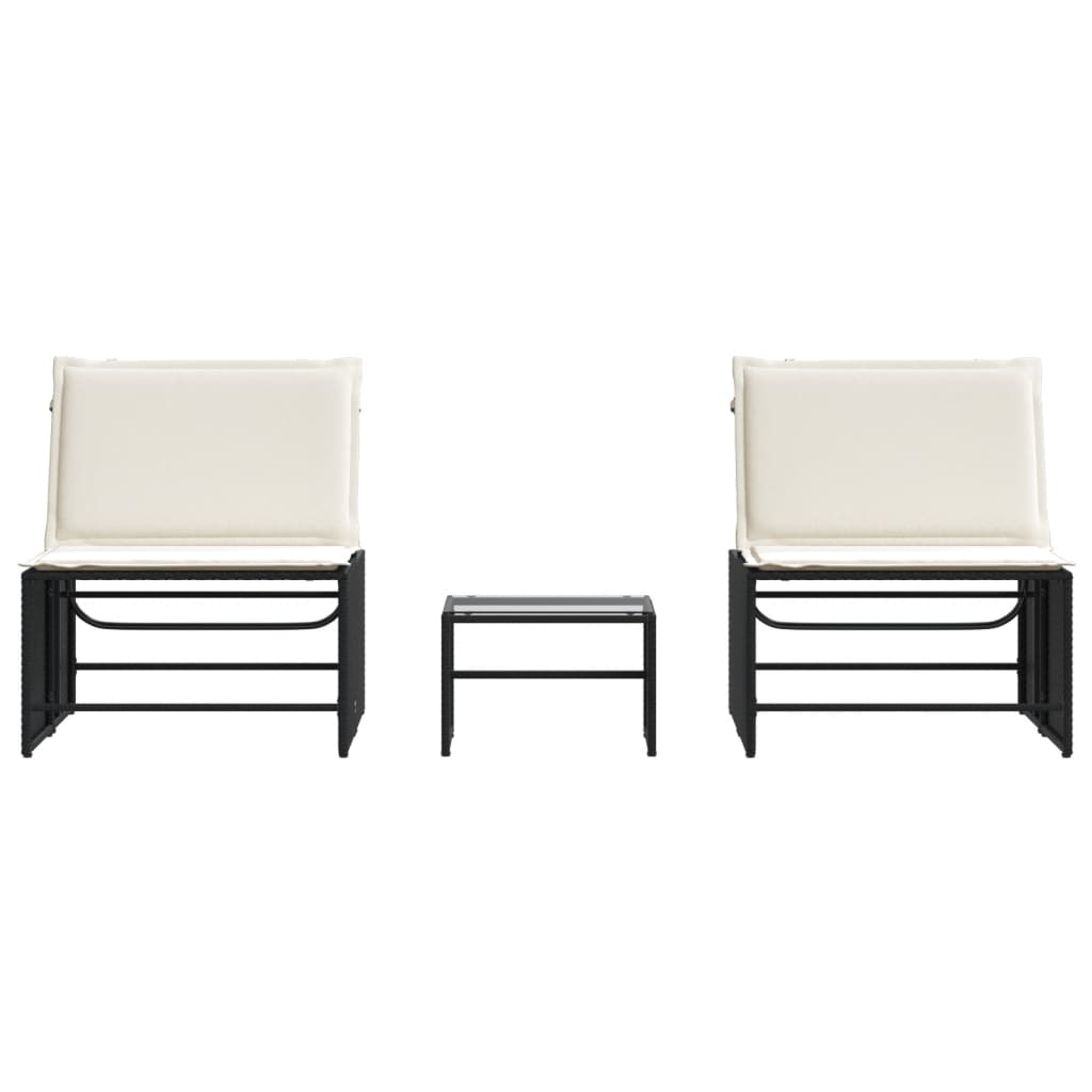 Espreguiçadeiras modulares com mesa 2 pcs vime PE preto