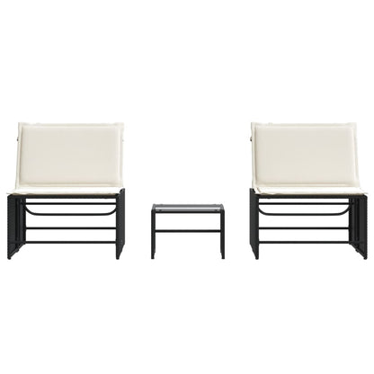 Espreguiçadeiras modulares com mesa 2 pcs vime PE preto