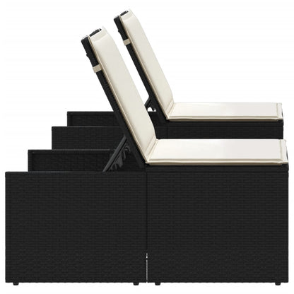 Espreguiçadeiras modulares com mesa 2 pcs vime PE preto