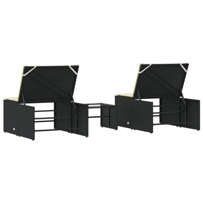 Espreguiçadeiras modulares com mesa 2 pcs vime PE preto