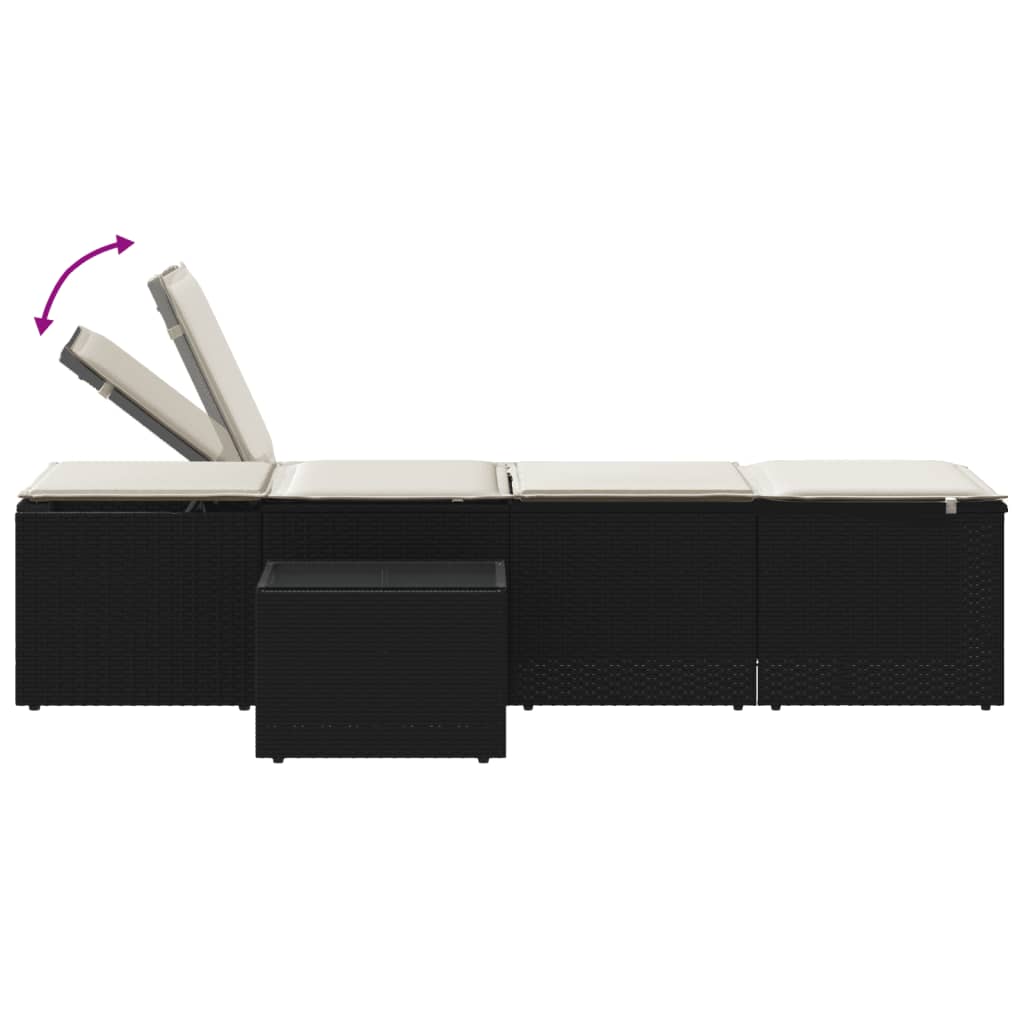 Espreguiçadeiras modulares com mesa 2 pcs vime PE preto