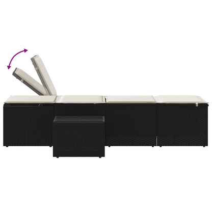 Espreguiçadeiras modulares com mesa 2 pcs vime PE preto
