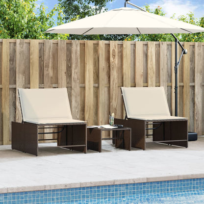 Espreguiçadeiras modulares com mesa 2 pcs vime PE castanho