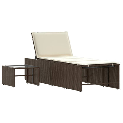Espreguiçadeiras modulares com mesa 2 pcs vime PE castanho
